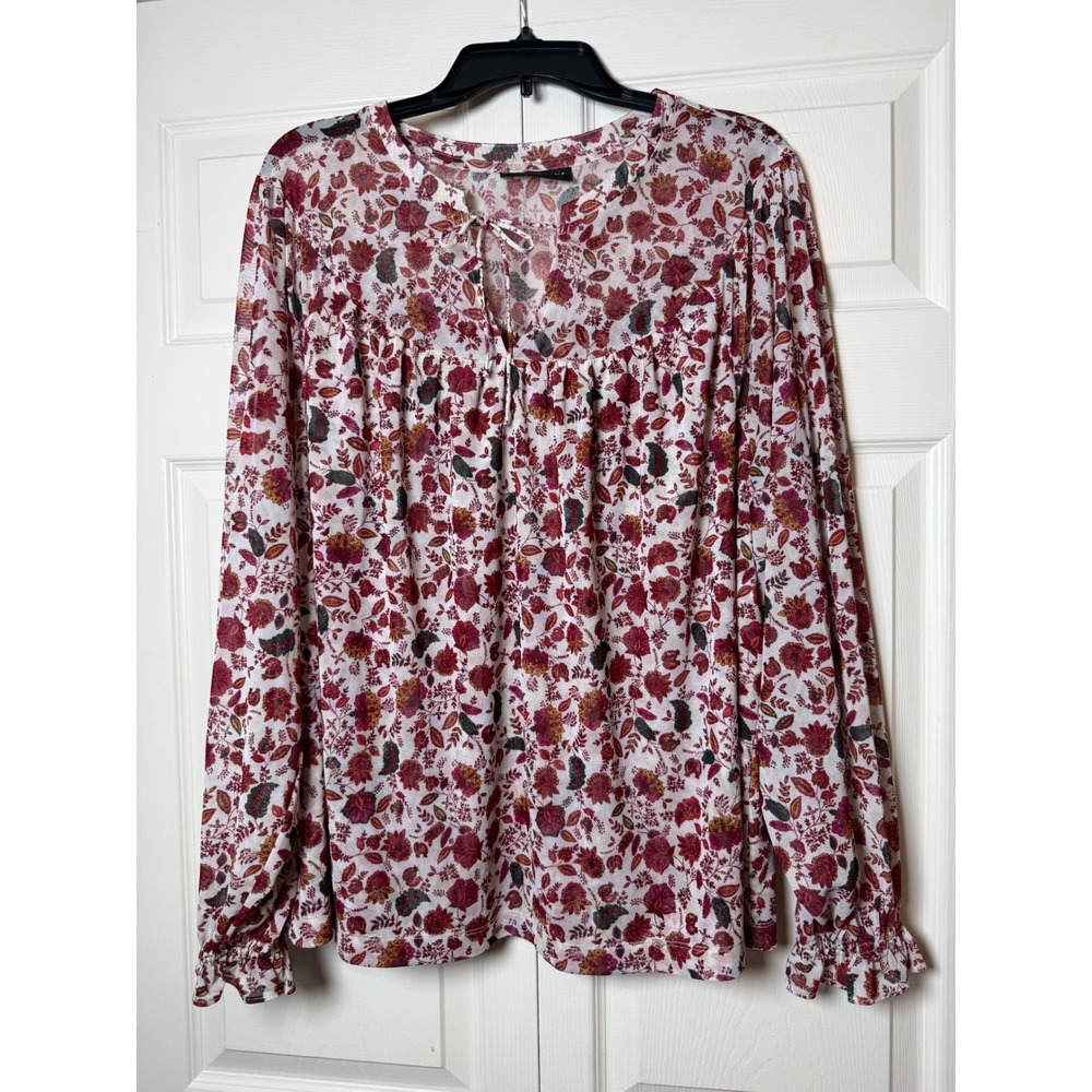 Lane Bryant Cream Floral Swing Split-Neck Mesh Top